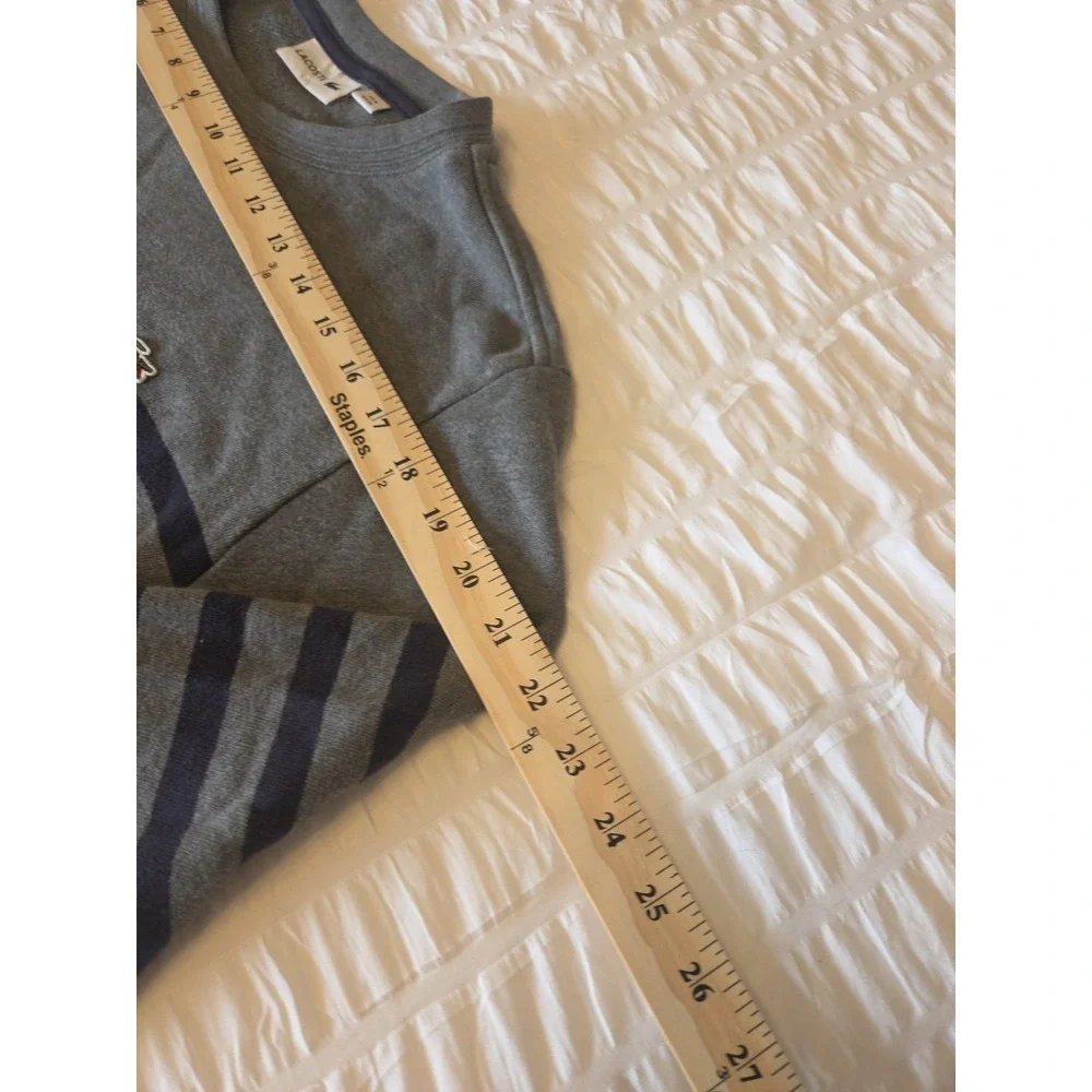 Lacoste Striped Crewneck Sweatshirt Mens 4 M Gray‎ Navy Blue Pullover Crocodile